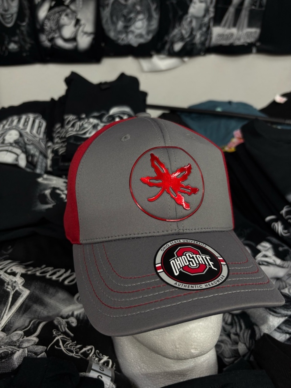 Ohio State Gray and Red Logo Baseball Cap